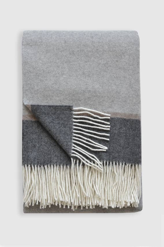 Morningside Wool Throw - Light Grey and Medium Grey Border