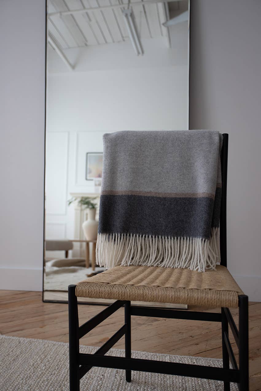 Morningside Wool Throw - Light Grey and Medium Grey Border