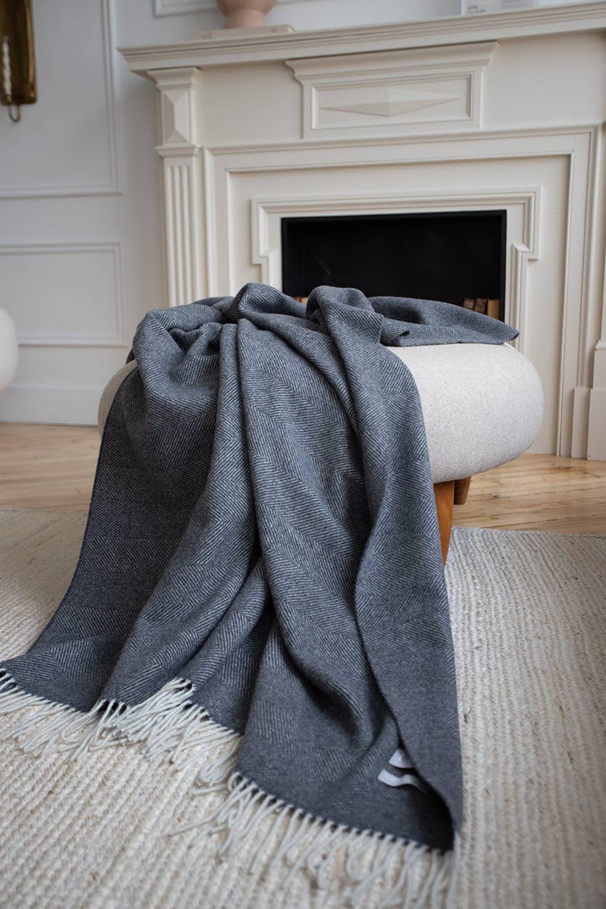 Langley Cashmere & Merino Wool Throw - Medium Grey