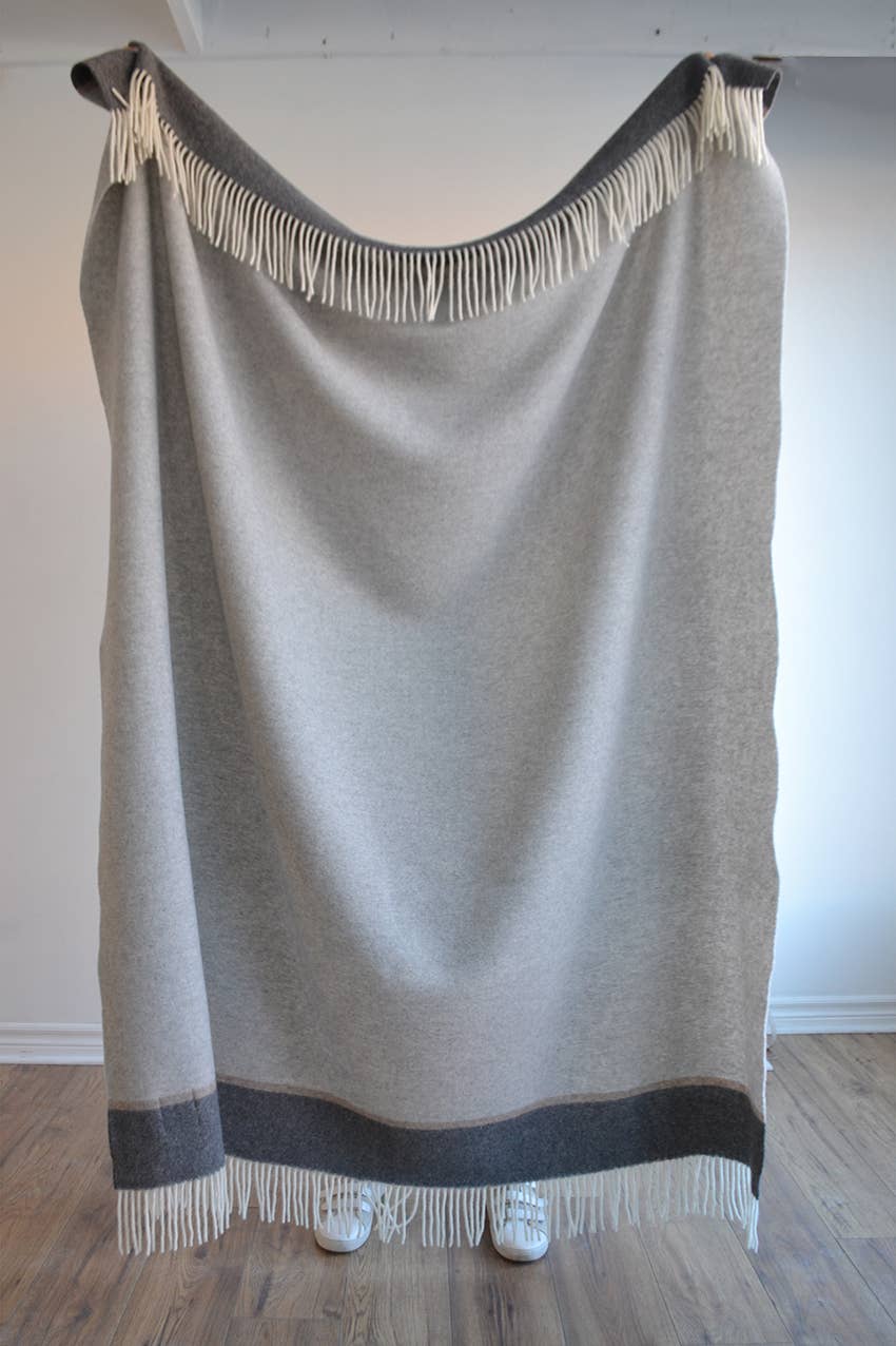 Morningside Wool Throw - Light Grey and Medium Grey Border