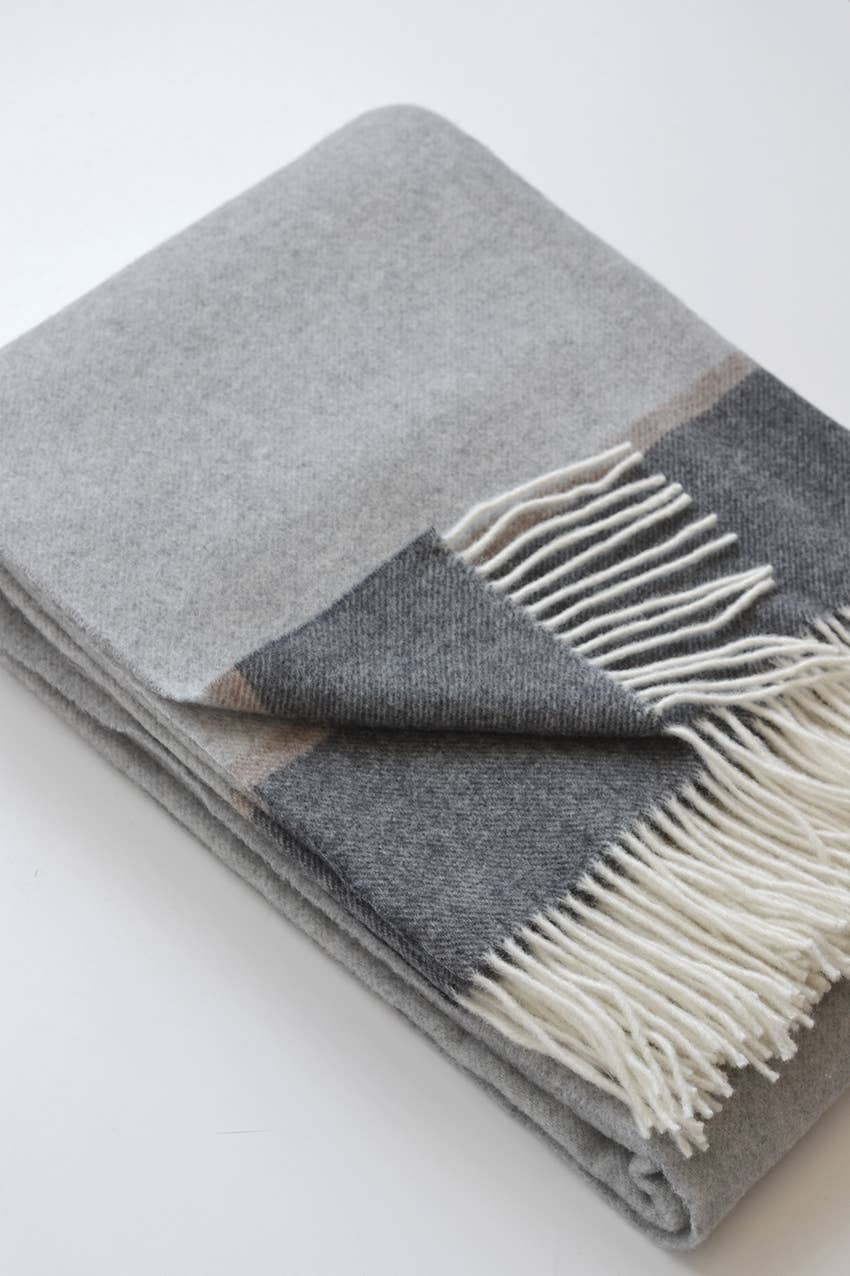 Morningside Wool Throw - Light Grey and Medium Grey Border