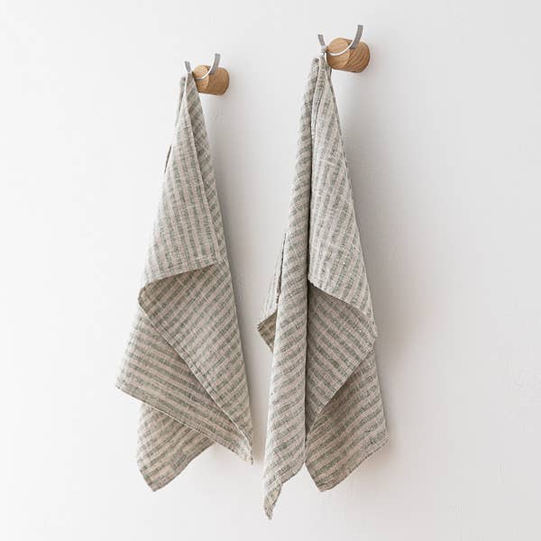 Linen Hand Towels Forest Green Natural Brittany