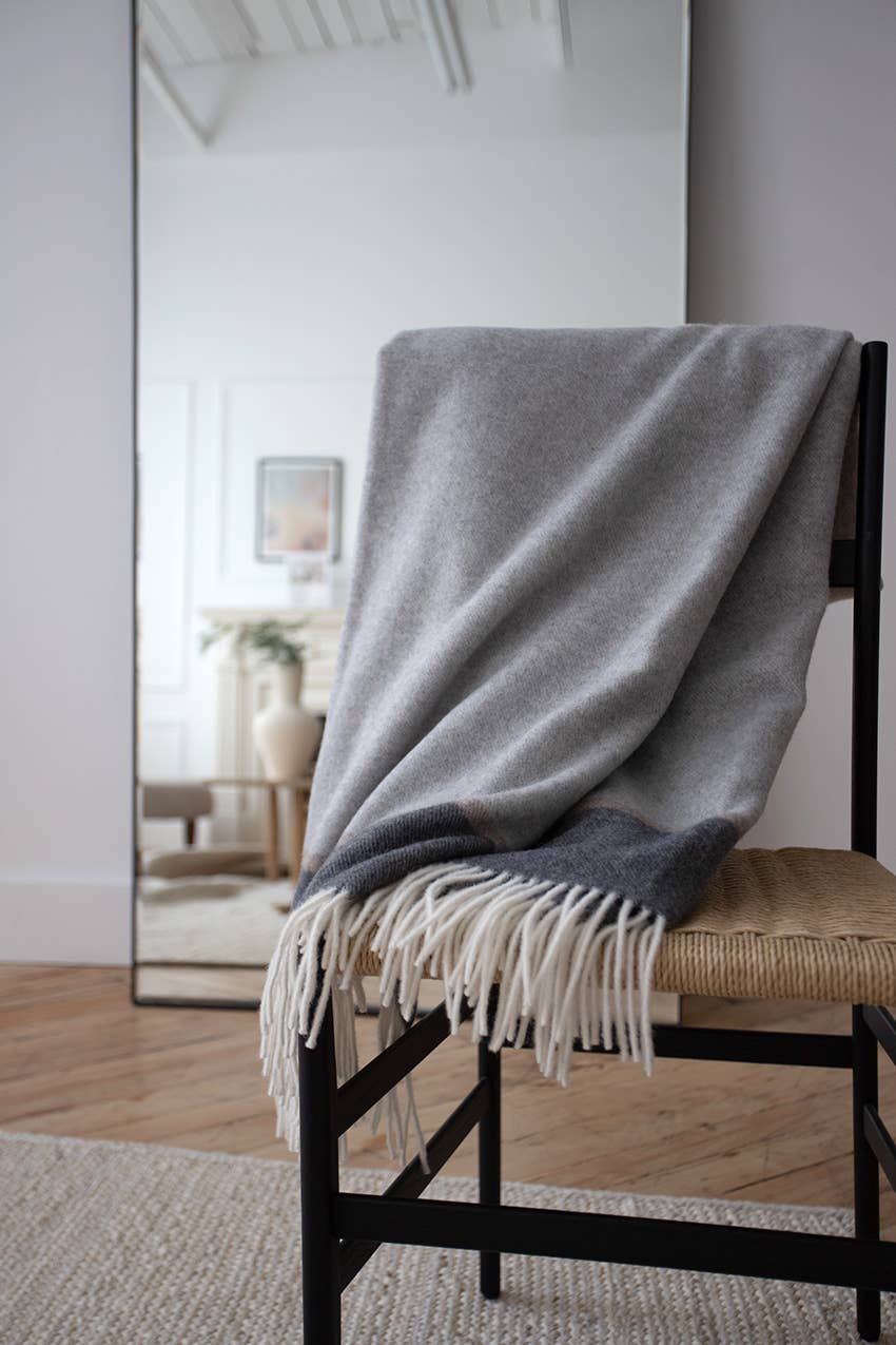 Morningside Wool Throw - Light Grey and Medium Grey Border
