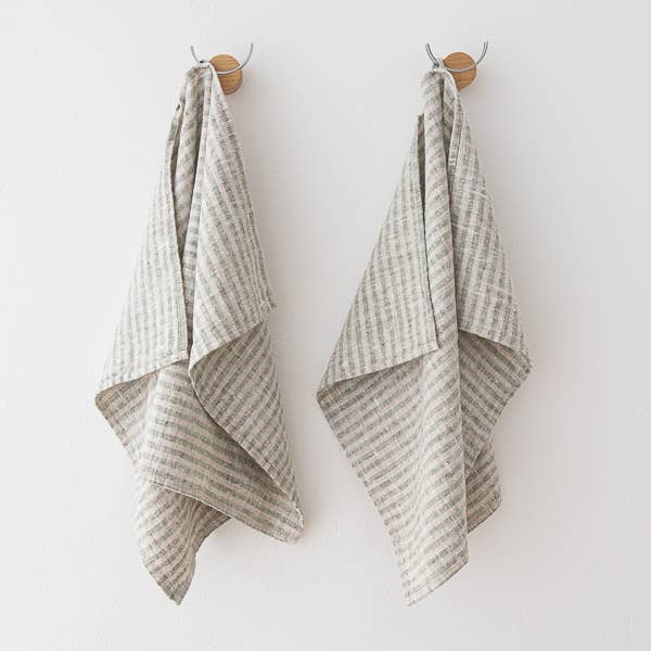 Linen Hand Towels Forest Green Natural Brittany