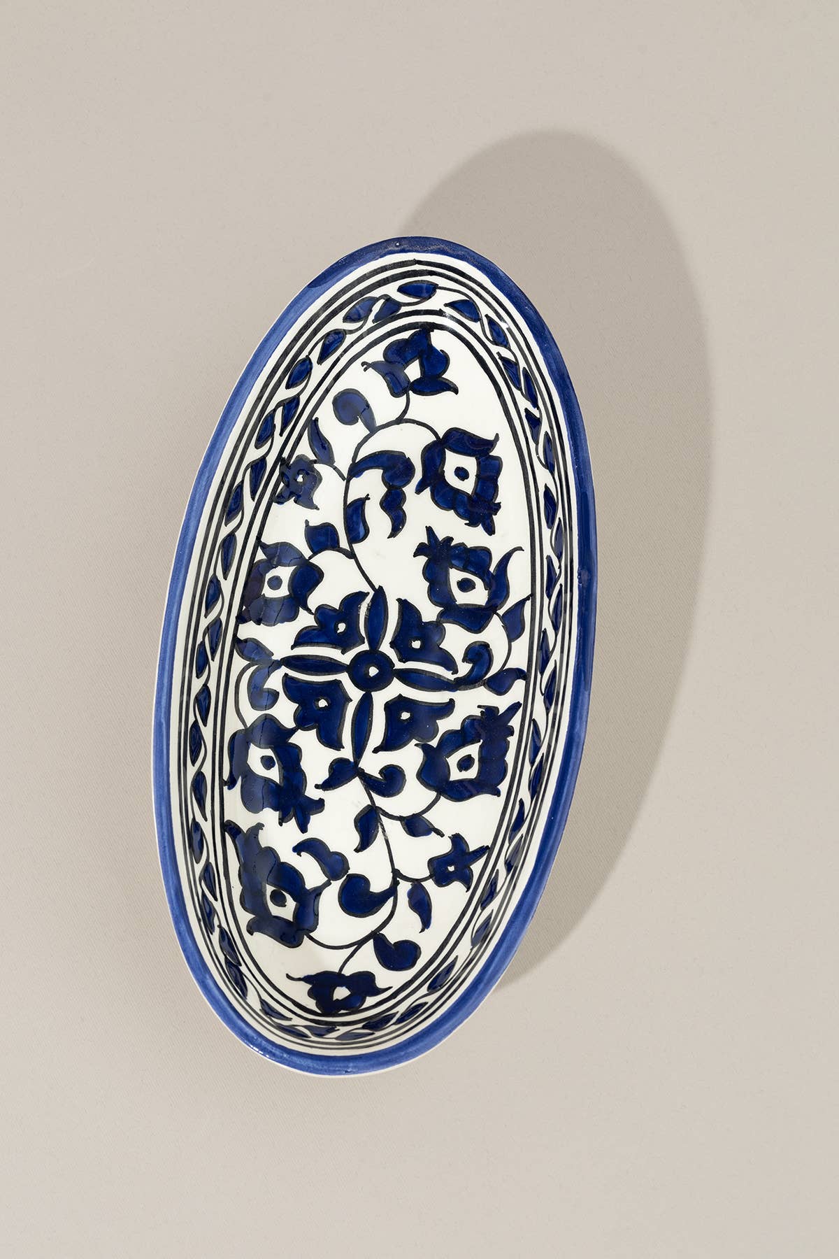 Ceramic Hand Painted Decorative Oval Plate | Floral Bleu