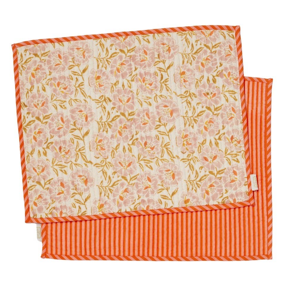 Block printed  Placemat - Petunia Rose
