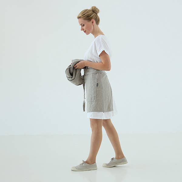 Linen Cafe Apron - Taupe Stone Washed