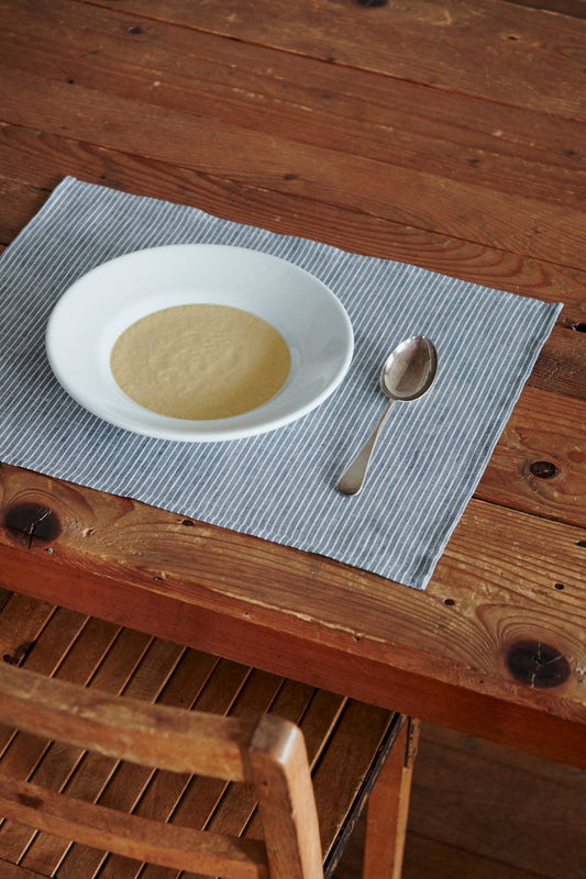 Linen Place Mat Grey White Stripe