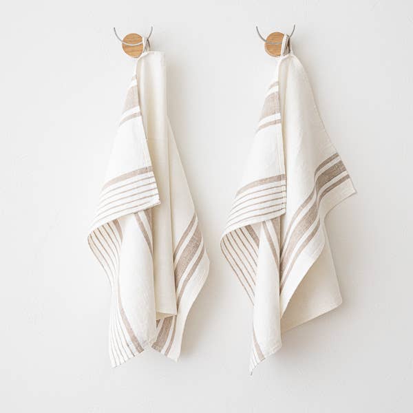 Linen Hand Towels Off White Grey Tuscany