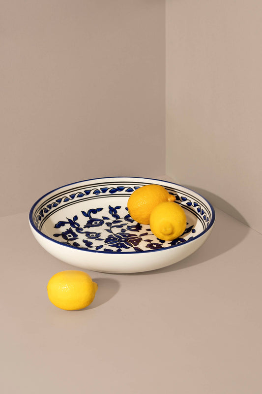 Ceramic Hand Painted Decorative Large Bowl | Floral Bleu