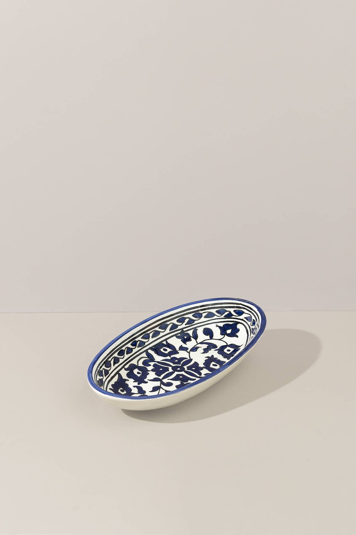 Ceramic Hand Painted Decorative Oval Plate | Floral Bleu