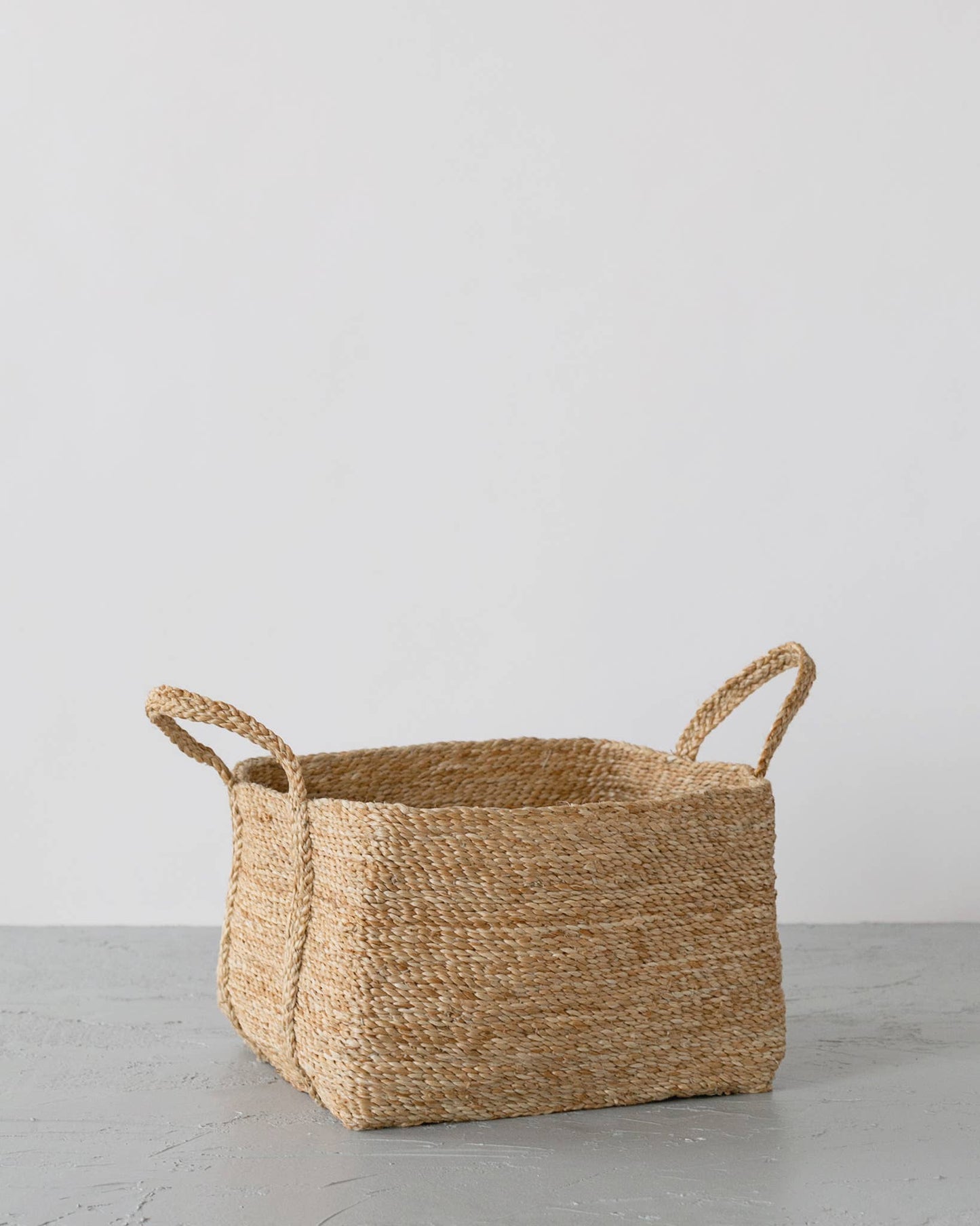 Square Basket with handle, jute - natural