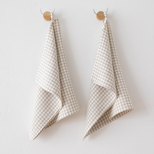 Linen Hand/Tea Towels - Gingham Check Natural