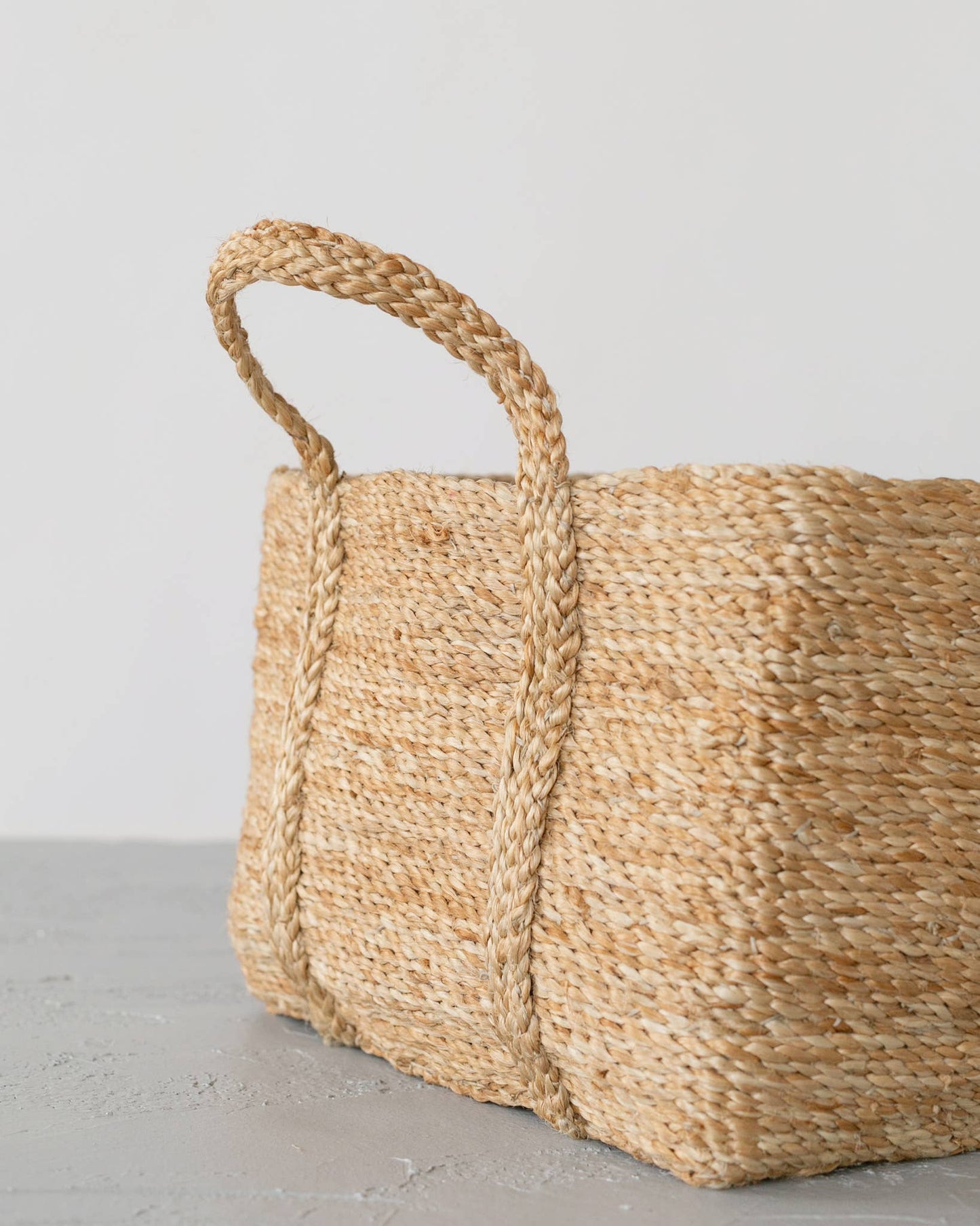 Square Basket with handle, jute - natural