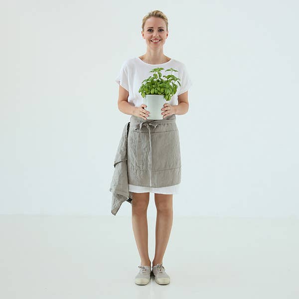 Linen Cafe Apron - Taupe Stone Washed