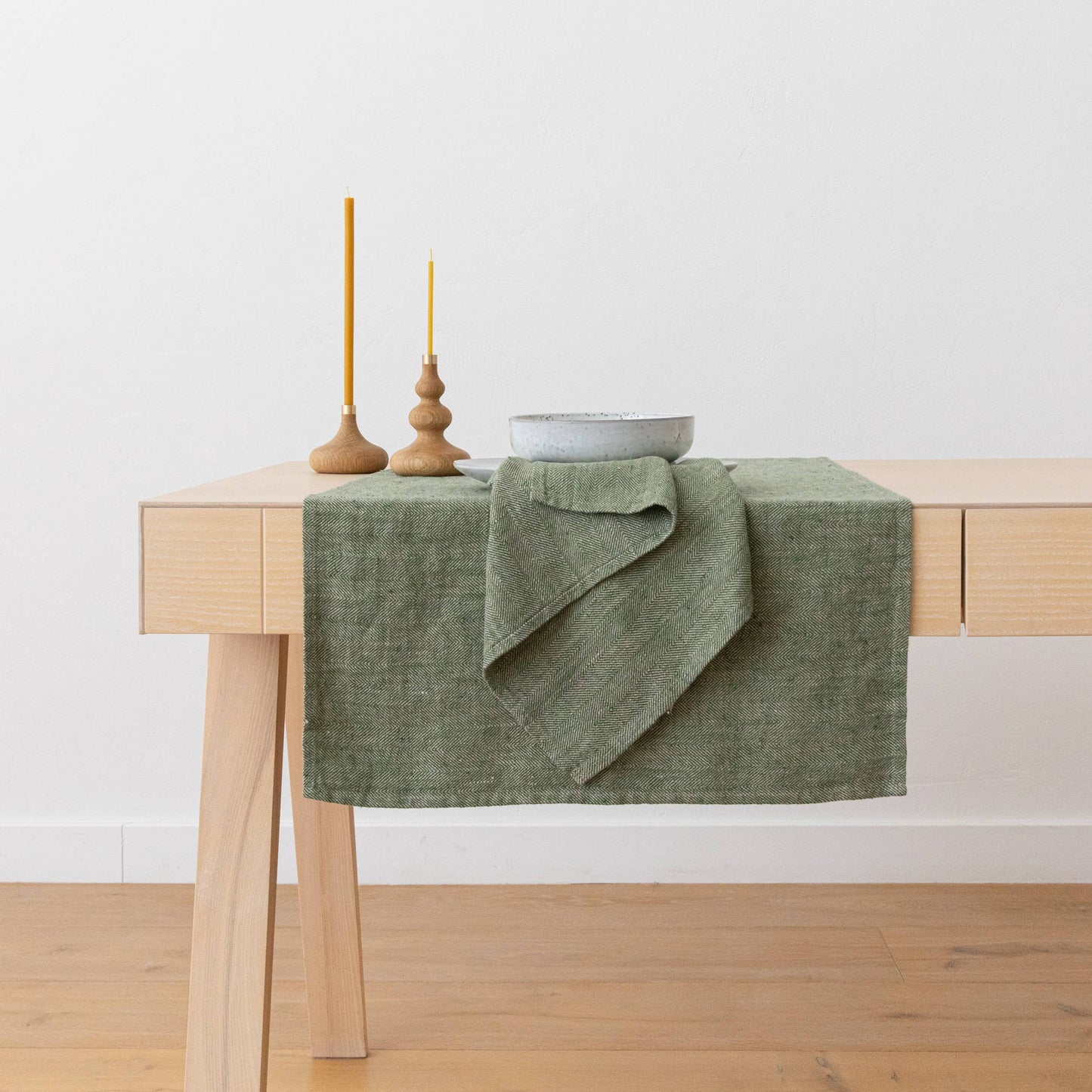 Linen Napkin Forest Green Natural Chevron, Washed linen. 
