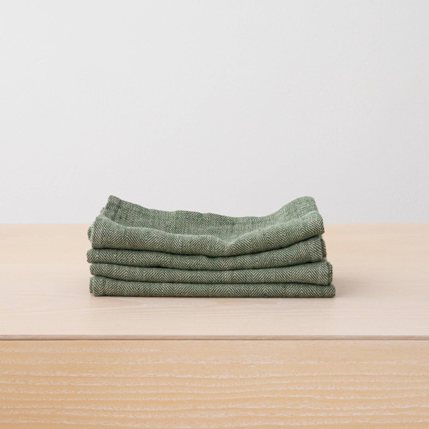 Linen Napkin Forest Green Natural Chevron, Washed linen. 