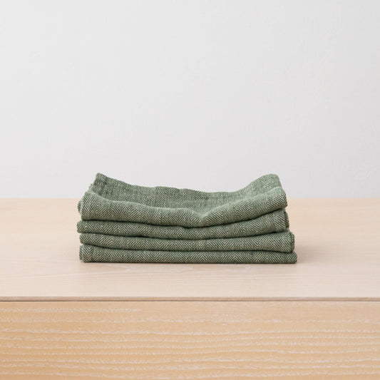 Linen Napkin Forest Green Natural Chevron, Washed linen. 
