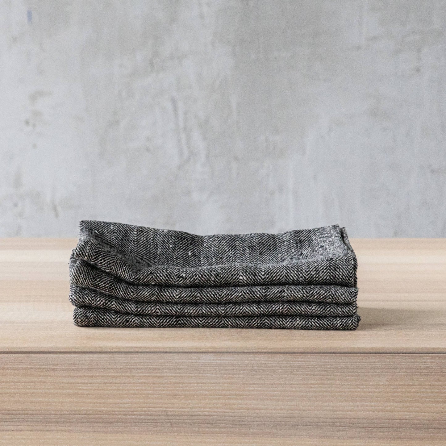 Linen Napkin Forest Green Natural Chevron, Washed linen. 