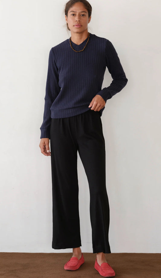 Baby Rib Scallop Pant - Jet