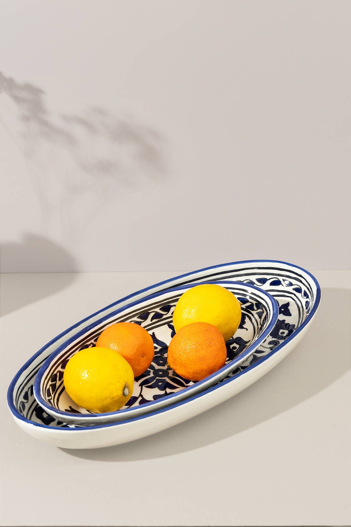 Ceramic Hand Painted Decorative Oval Plate | Floral Bleu