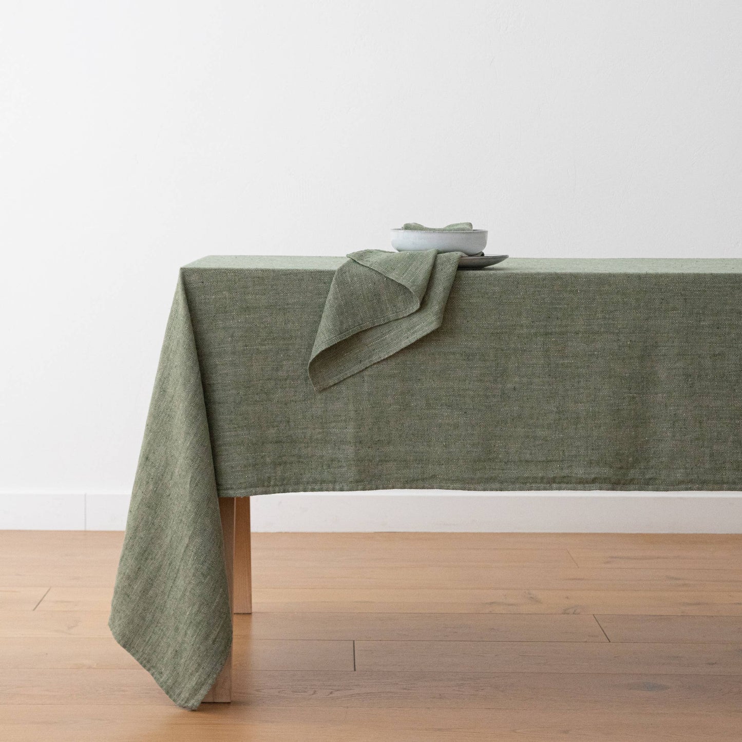 Linen Napkin Forest Green Natural Chevron, Washed linen. 