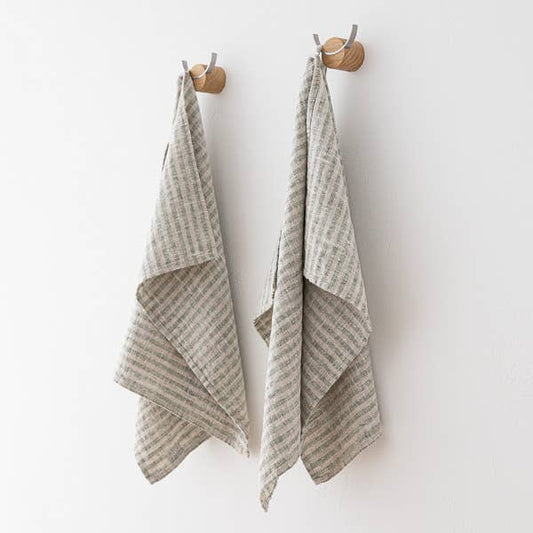 Linen Hand Towels Forest Green Natural Brittany