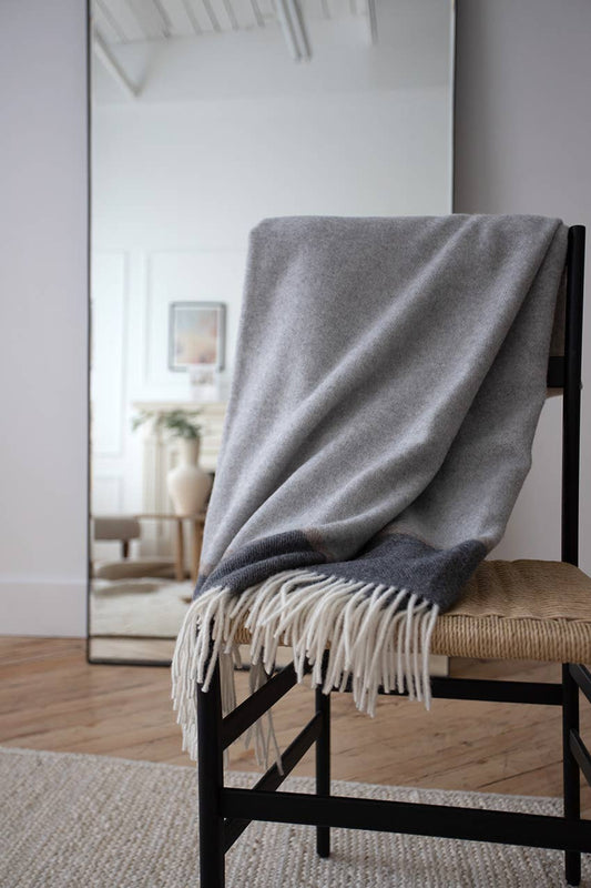Morningside Wool Throw - Light Grey and Medium Grey Border