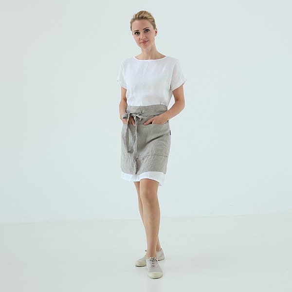 Linen Cafe Apron - Taupe Stone Washed