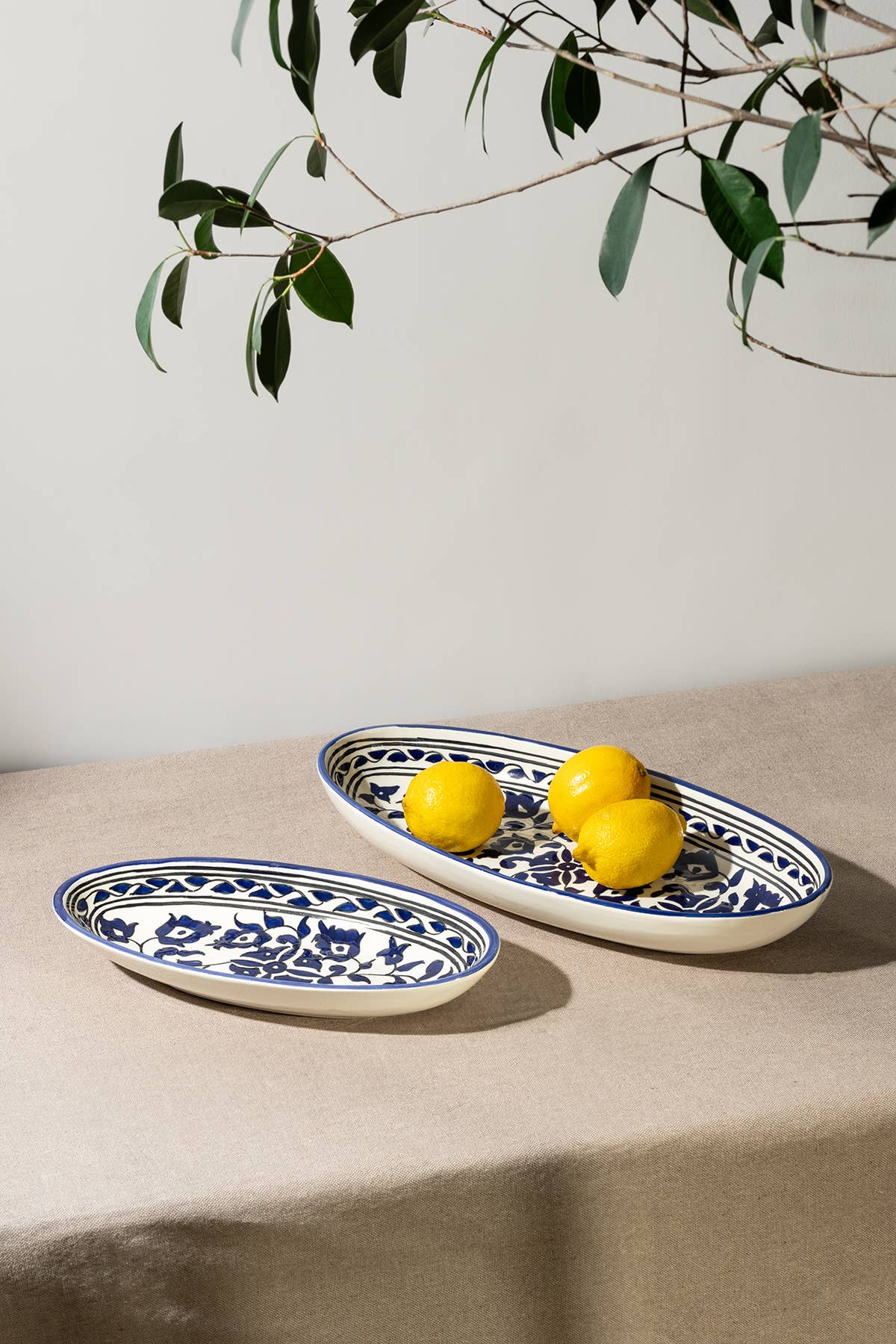 Ceramic Hand Painted Decorative Oval Plate | Floral Bleu