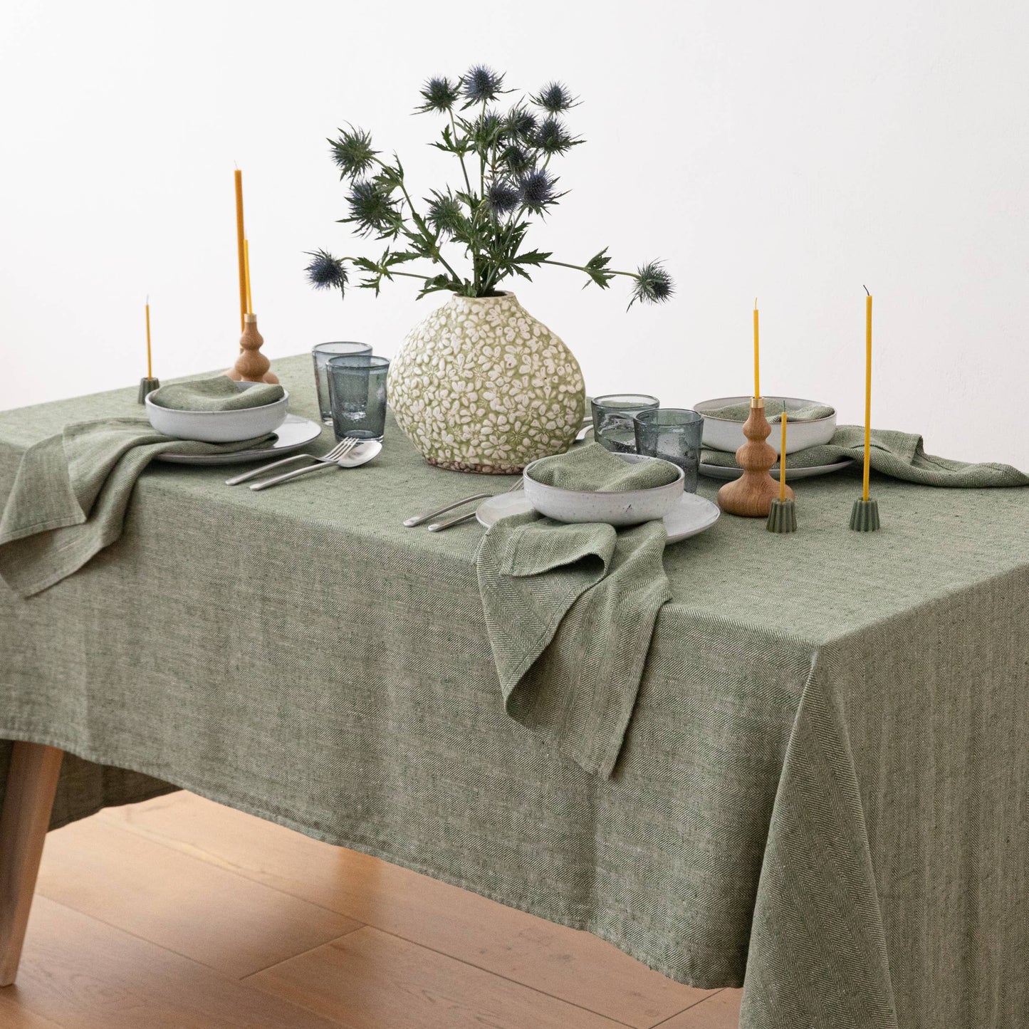 Linen Napkin Forest Green Natural Chevron, Washed linen. 